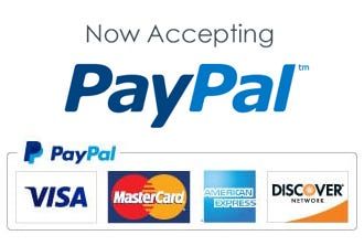 PayPal, Visa, MasterCard, American Express and Discover accepted